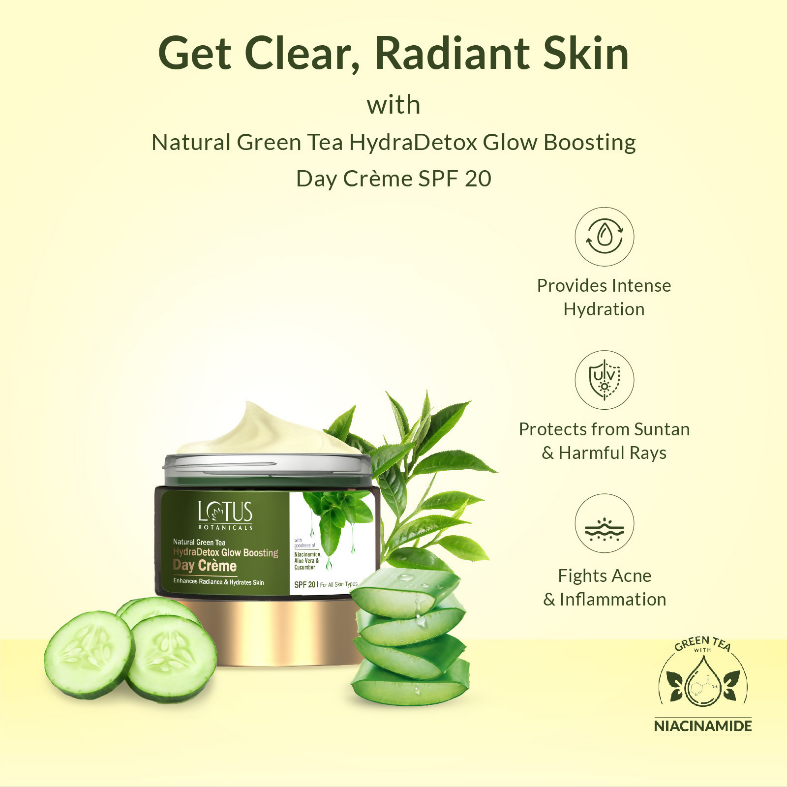 Lotus Botanicals Natural Green Tea Hydradetox Glow Boosting Day Cream Spf 20