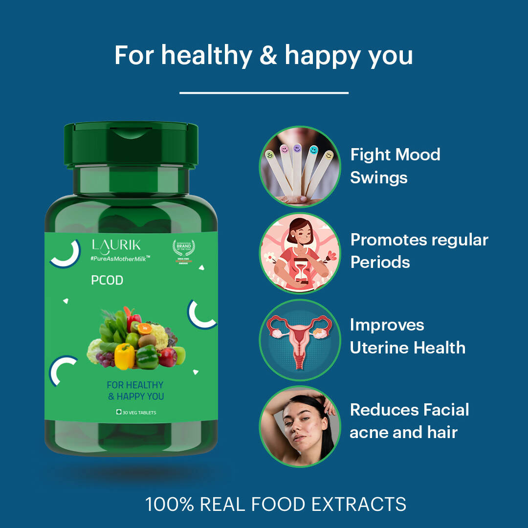 Laurik PCOD Balance Tablets With Vitamin D2, Folate And Inositol For Women Health