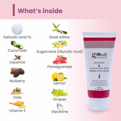 Globus Naturals Glycolic & 1% Salicylic Acid Herbal Anti Acne Face Cream