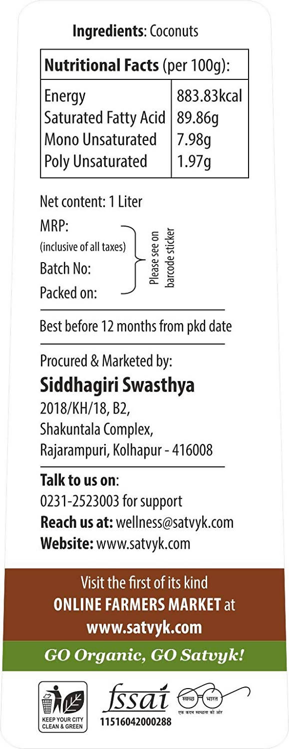 Siddhagiri's Satvyk Organic Wood Pressed Coconut Oil