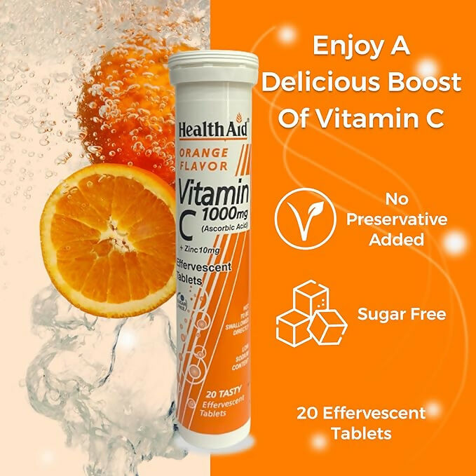 HealthAid Vitamin C 1000mg Orange Flavour with Zinc Effervescent Tablets