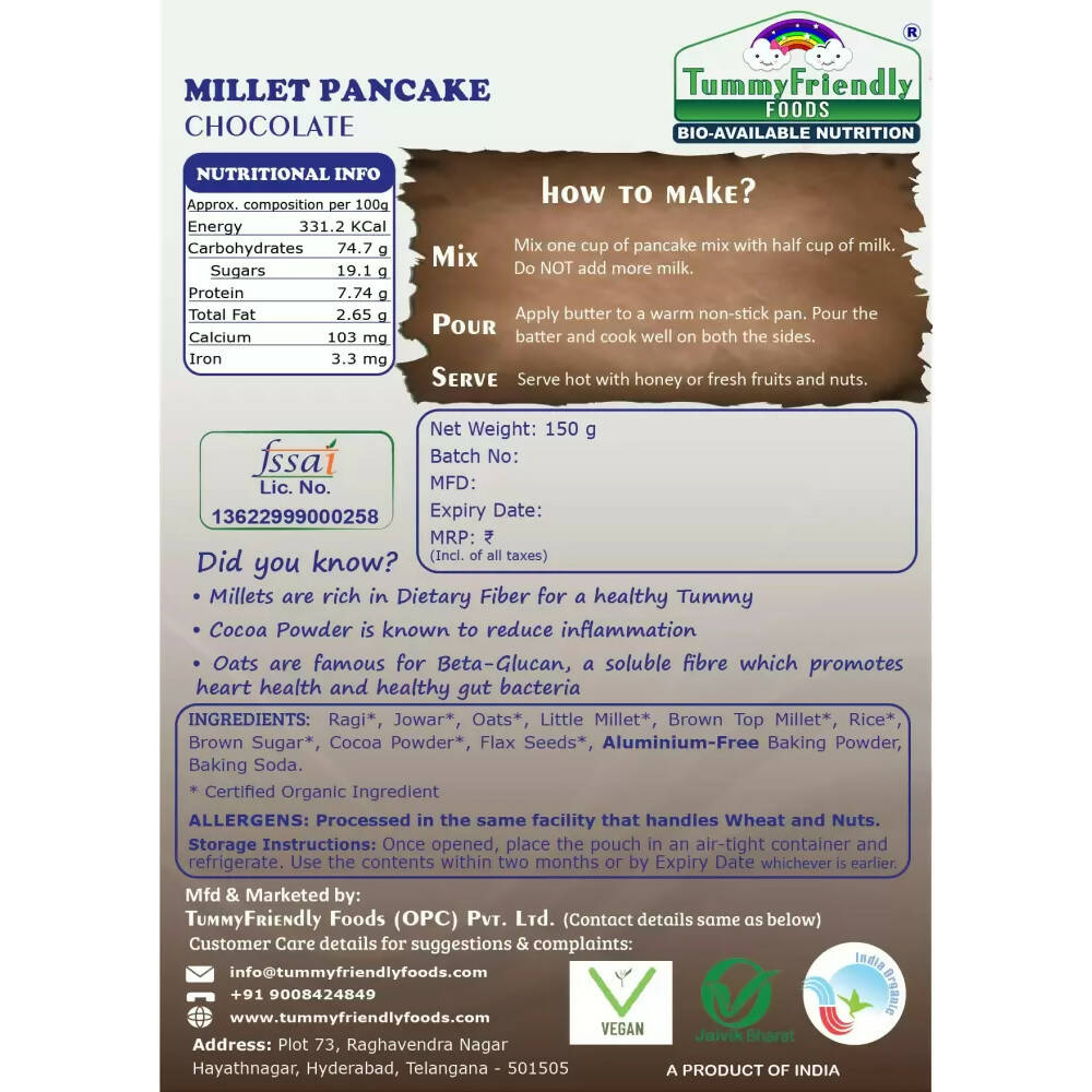 TummyFriendly Foods Millet Pancake Mix - Chocolate, Veggies - Drmedicart