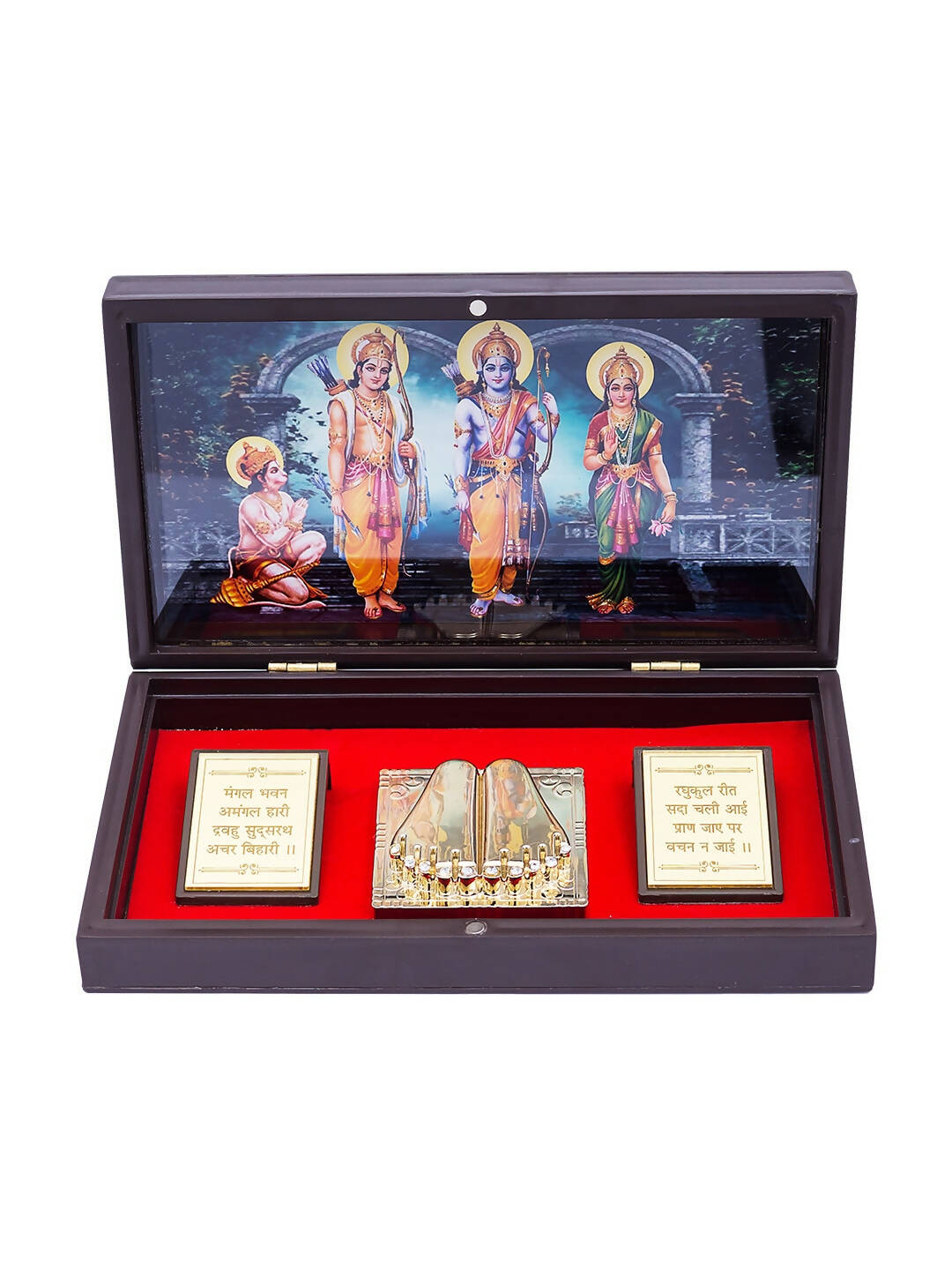 Golden Peacock 24 Ct Gold-Polished & Brown Ram Darbaar Pooja Box