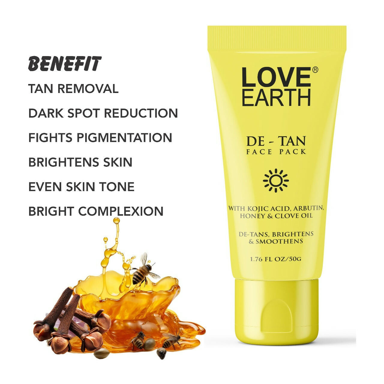 Love Earth De-Tan Face Pack For Instant Tan Removal, Brightens & Smoothens