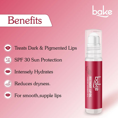 Bake 1% Kojic Acid Beetroot Tinted Lip Balm Oil for Dark & Pigmented Lips with SPF 25 & Alpha Arbutin