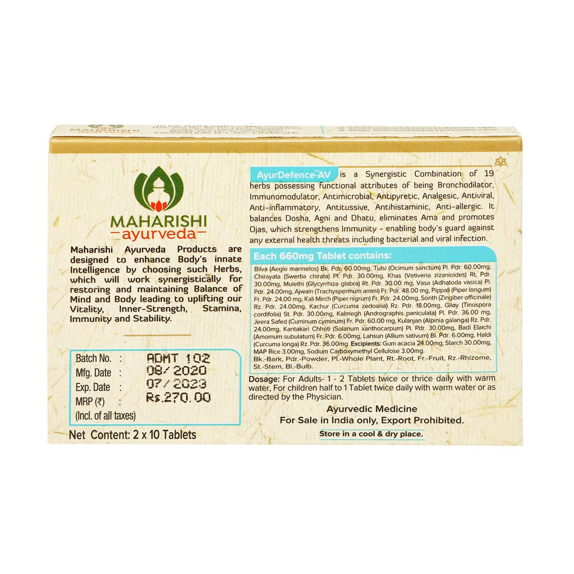 maharishi ayurveda ayurdefence av tablets