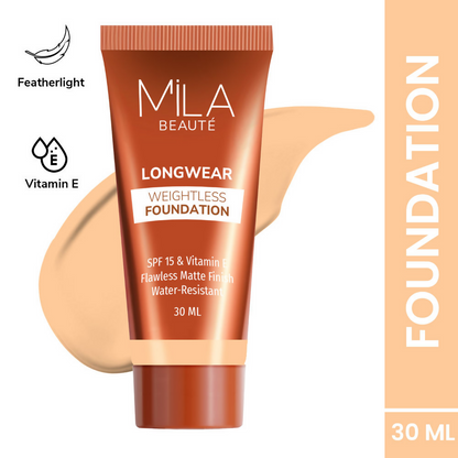 Mila Beaute Longwear Weightless Matte Finish Foundation with SPF 15 - Beige