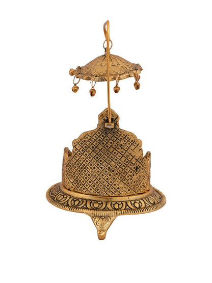 CraftVatika Gold-Polished Ladoo Gopal Singhasan/Pooja Chowki Showpiece