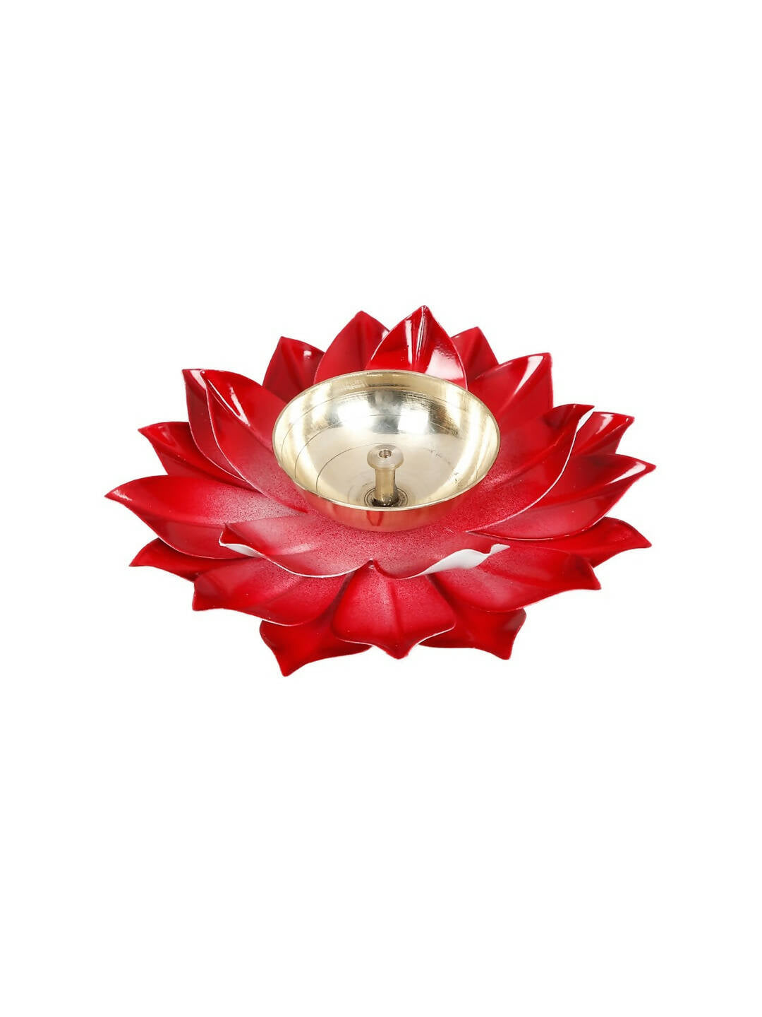 CraftVatika Red Lotus -Shaped Pooja Diya Oil Lamp