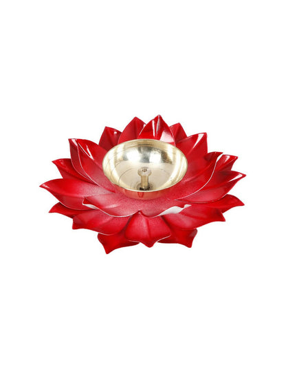 CraftVatika Red Lotus -Shaped Pooja Diya Oil Lamp