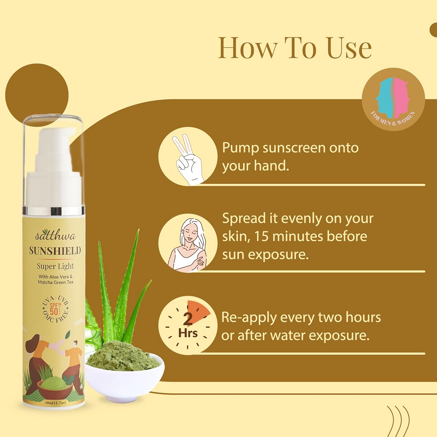 Satthwa Sunshield Super Light Sunscreen With Aloe Vera & Matcha Green Tea