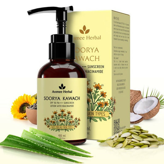 Buy Avimee Herbal Soorya Kawach SPF 50 PA++++ Niacinamide Sunscreen Lotion from DrMediCart, Ship from India to USA
