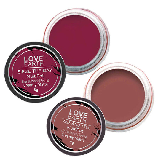 Love Earth Lip Tint & Cheek Tint Multipot Combo (Mauvish Pink & Raspberry Pink)