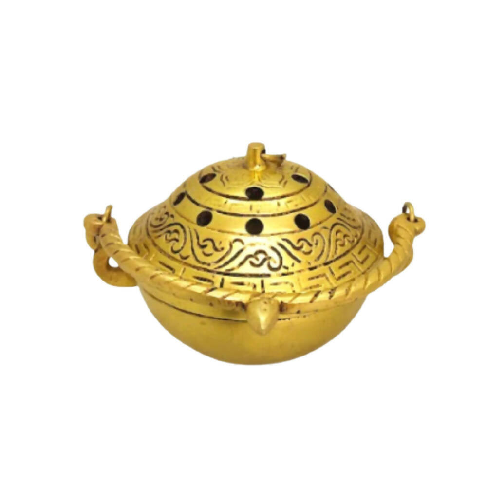Buy Tamas Brass Small Dhoop Burner with Handle and Lid (Golden)