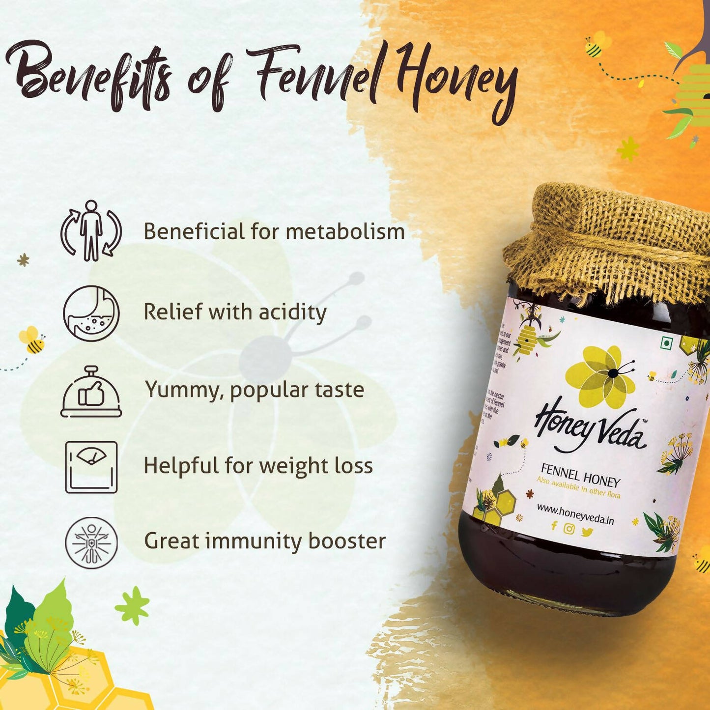 HoneyVeda Premium Raw Fennel Honey
