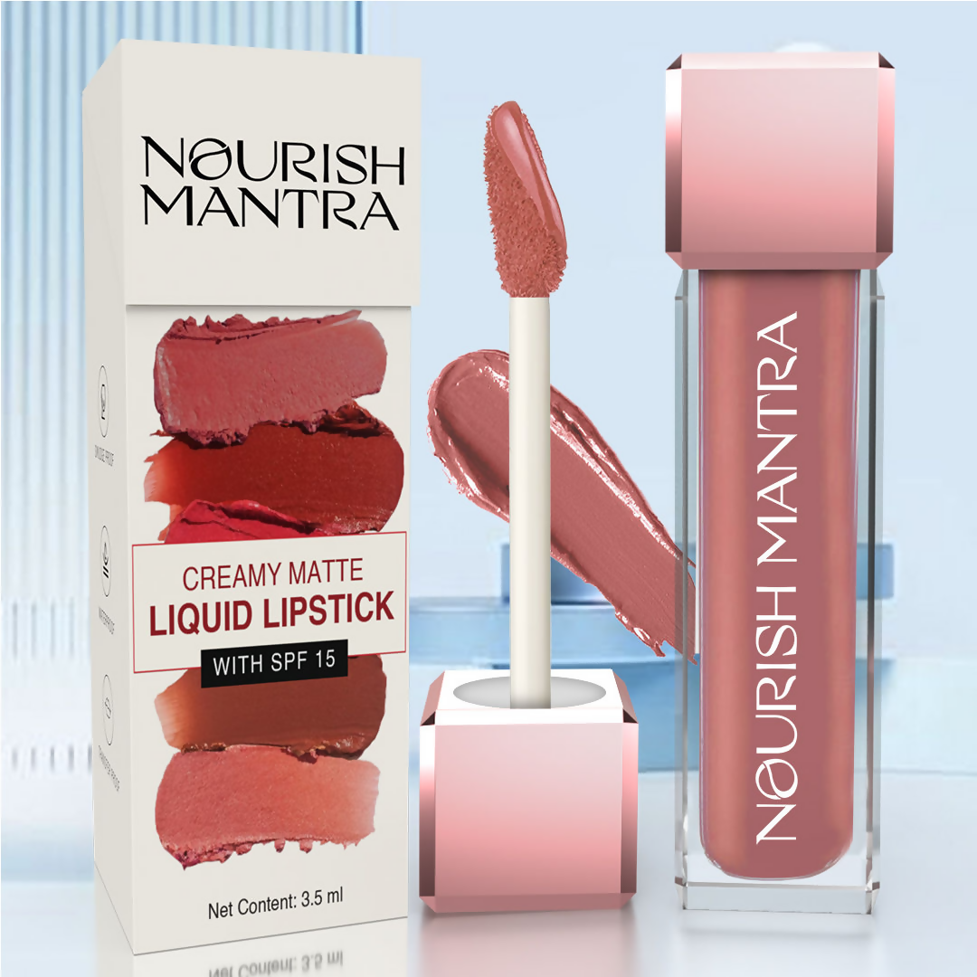 Nourish Mantra Liquid Lipstick Creamy Matte with SPF/ Water Proof, Smudge Proof Shade Masoom Pink
