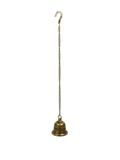 CraftVatika Gold-Toned Brass Hanging Bell with Attached Chain & Hook