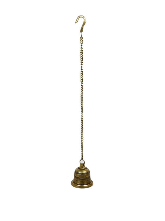 CraftVatika Gold-Toned Brass Hanging Bell with Attached Chain & Hook