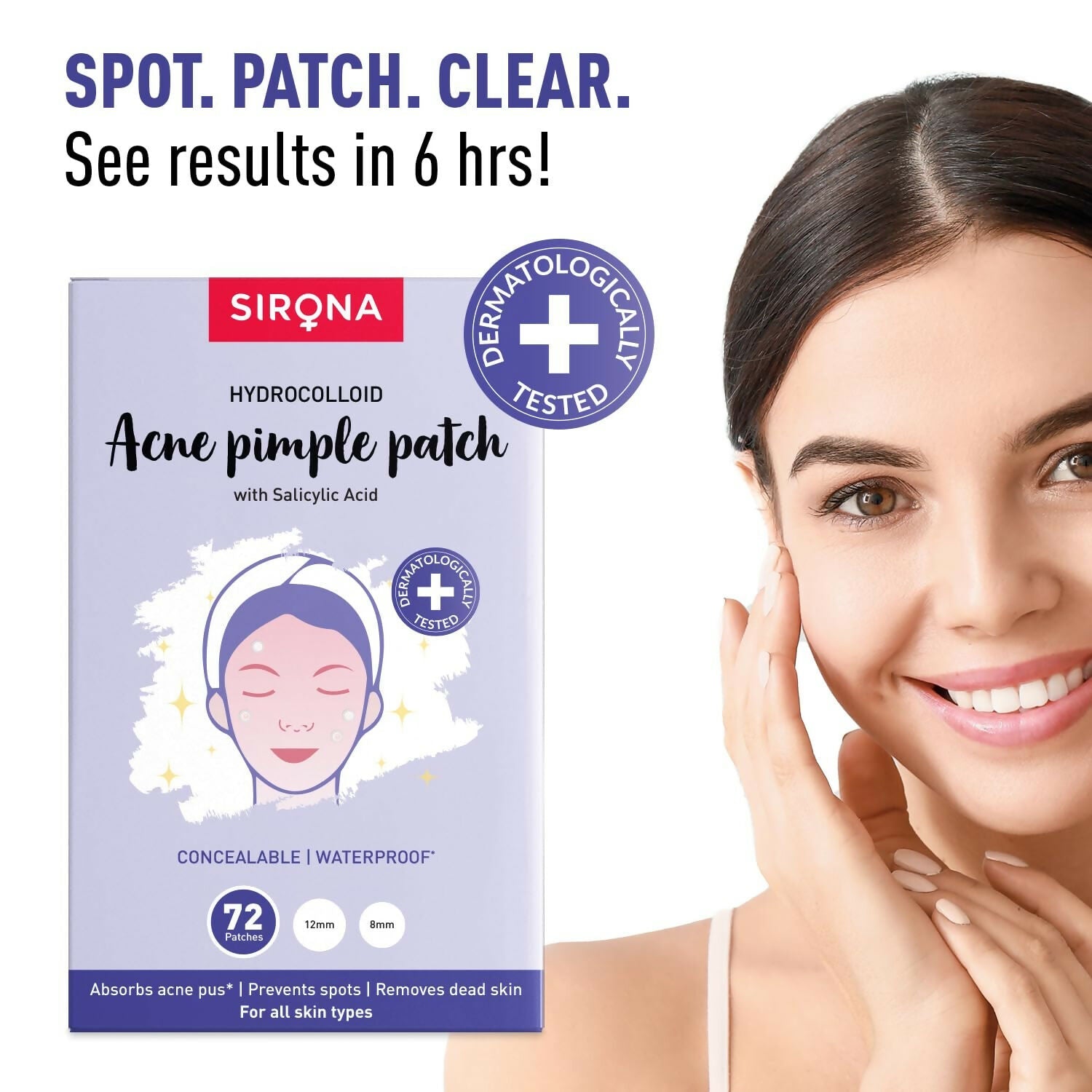 Sirona Anti Acne Pimple Patches For Face with 0.5% Salicylic Acid Invisible Facial Stickers Cover