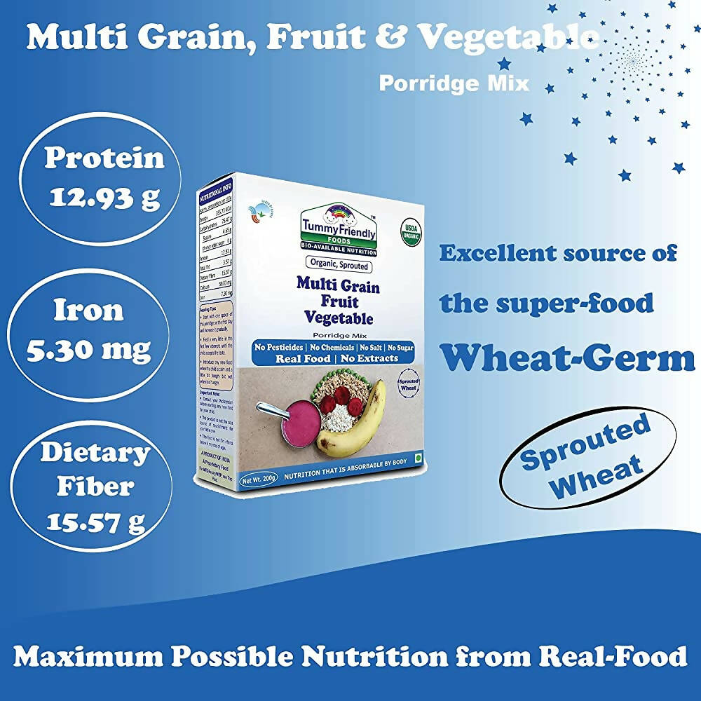 TummyFriendly Foods Organic Sprouted MultiGrain Fruit Vegetable Porridge Mix - Drmedicart