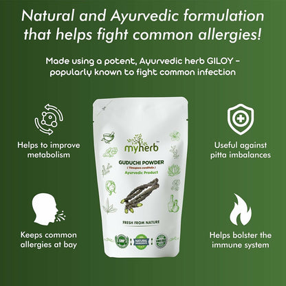 Myherb Natural Organic Guduchi Powder/Giloy Powder