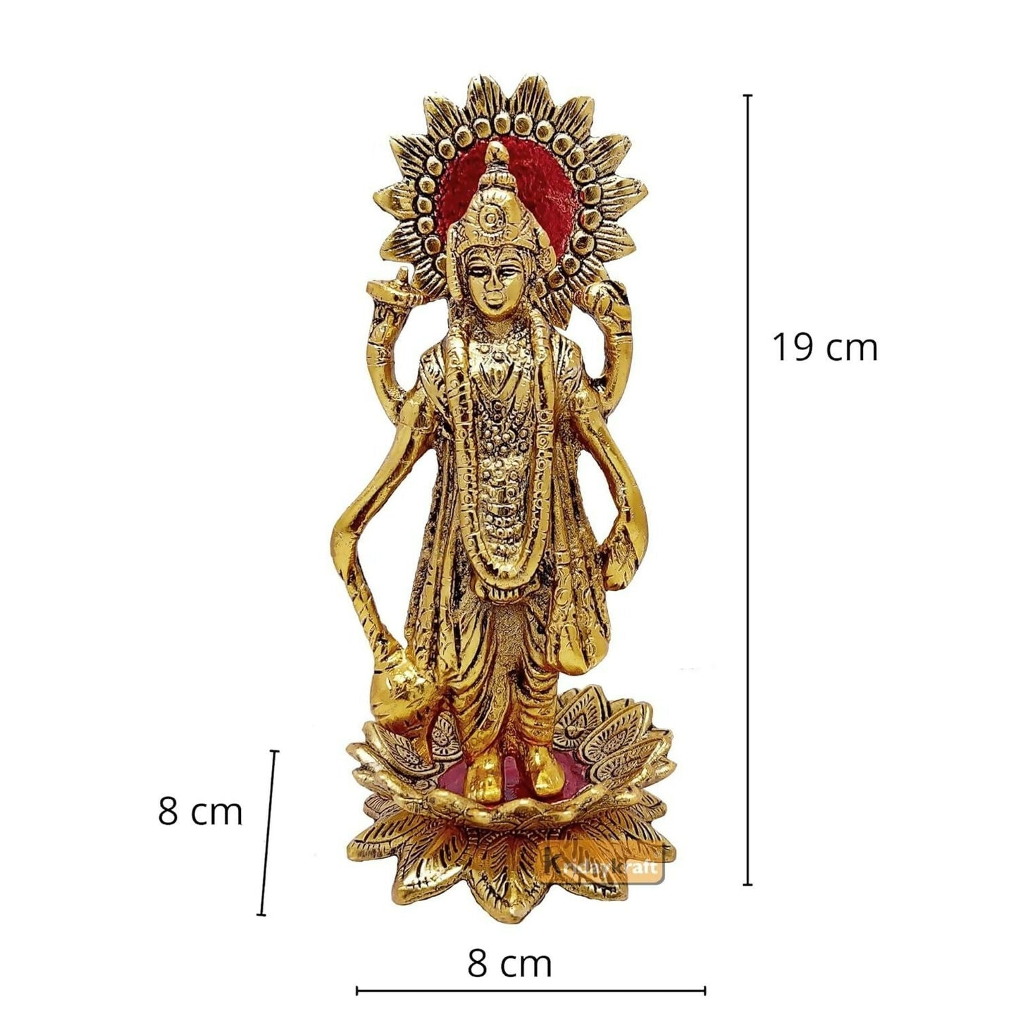 Kridaykraft Gold-Polished Narayan/Vishnu Standing On Lotus Metal Statue