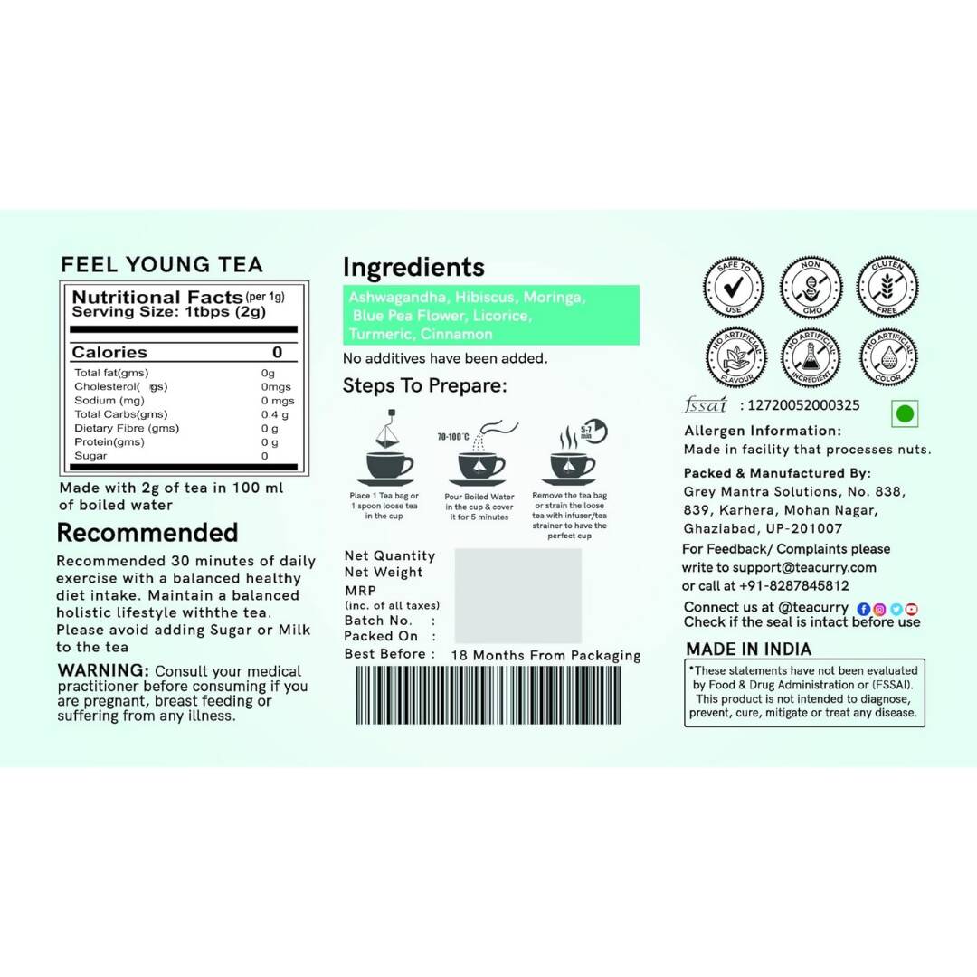 Teacurry Feel Young Tea Bags (Anti Ageing Tea) - Drmedicart