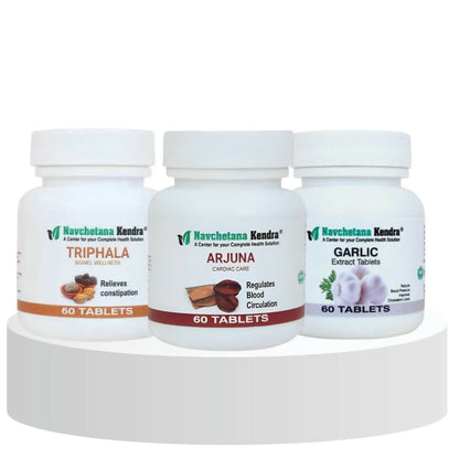 Navchetana Kendra Arjuna, Triphala, and Garlic Tablets Combo