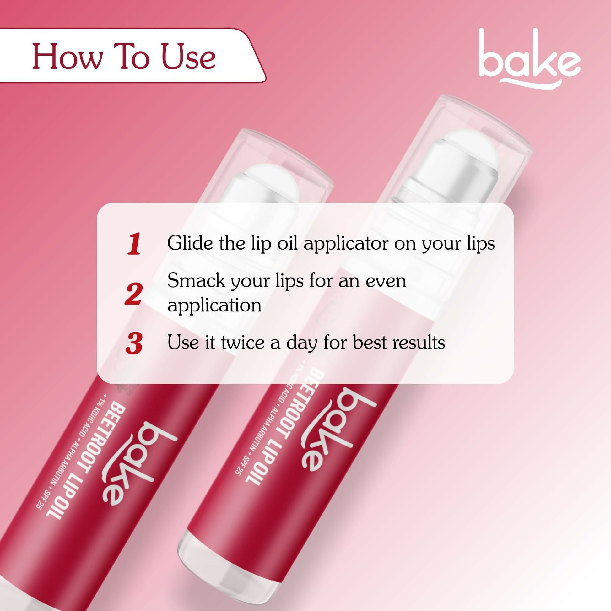 Bake 1% Kojic Acid Beetroot Tinted Lip Balm Oil for Dark & Pigmented Lips with SPF 25 & Alpha Arbutin