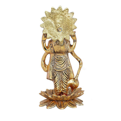 Kridaykraft Gold-Polished Narayan/Vishnu Standing On Lotus Metal Statue