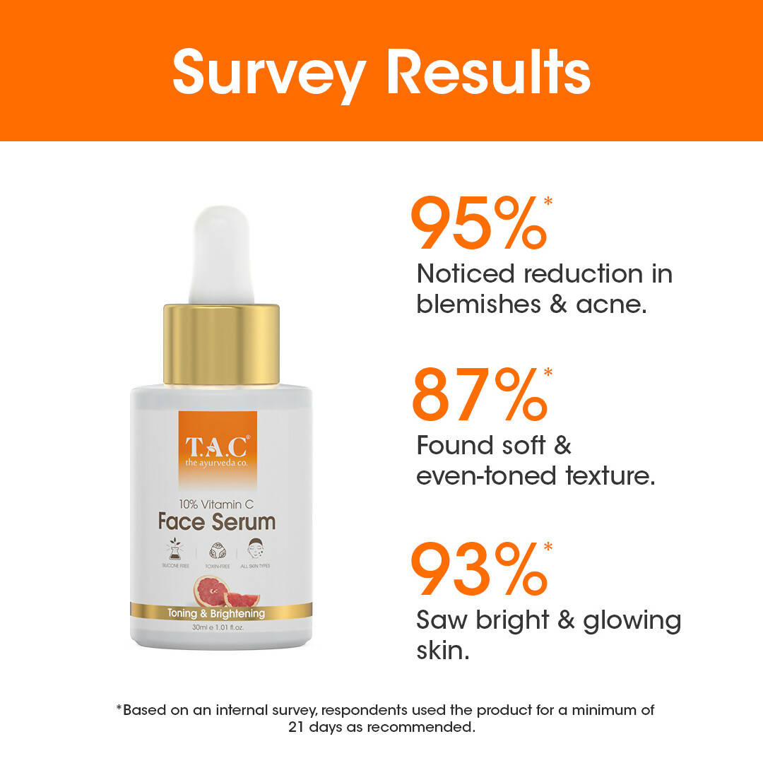 TAC - The Ayurveda Co. 10% Vitamin C Face Serum for Toning, Brightening & Glowing Skin For Women & Men - DrMediCart