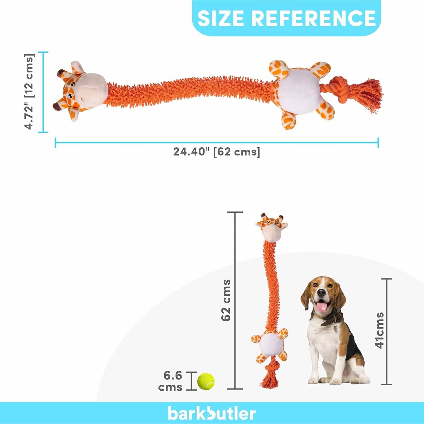 BarkButler Garry The Giraffe Soft Squeaky Plush Dog Toy - Orange