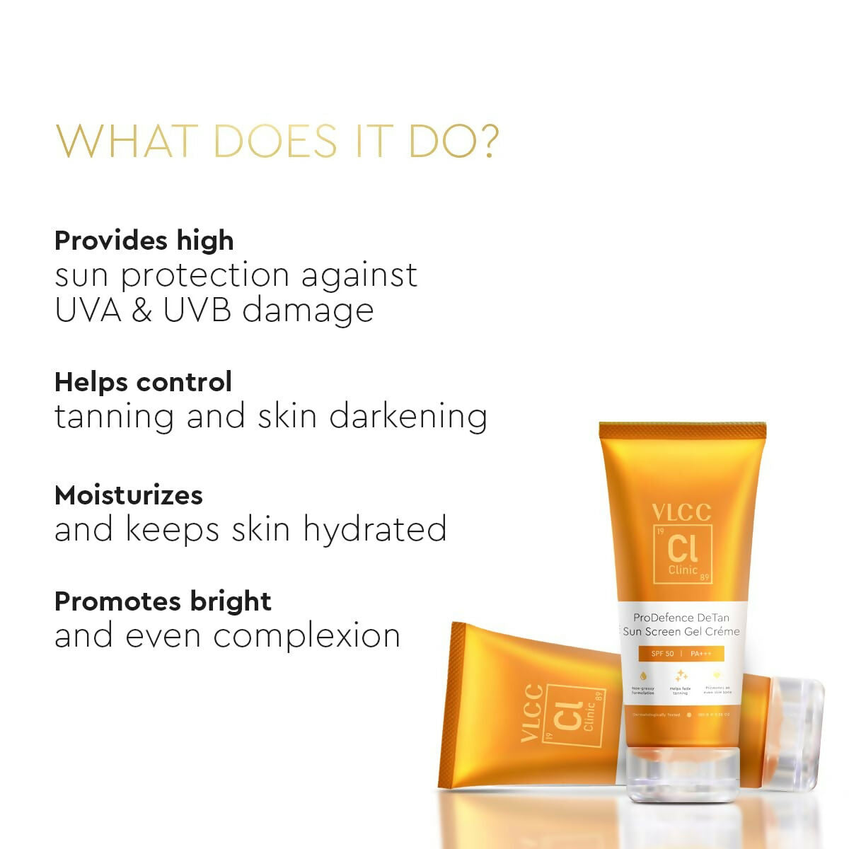 Buy VLCC Clinic ProDefence De Tan SPF 50 PA+++ Sun Screen Gel Cr??me from DrMediCart, Ship from India to USA