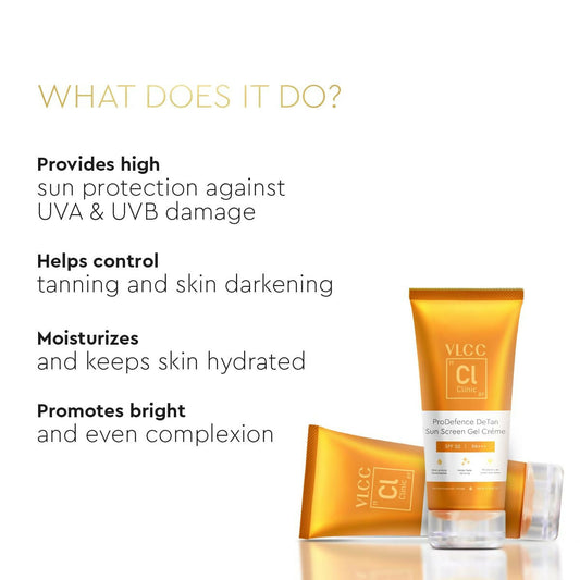 Buy VLCC Clinic ProDefence De Tan SPF 50 PA+++ Sun Screen Gel Cr??me from DrMediCart, Ship from India to USA