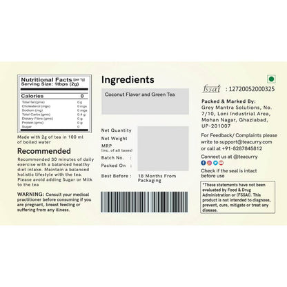 Teacurry Coconut Green Tea Bags - Drmedicart