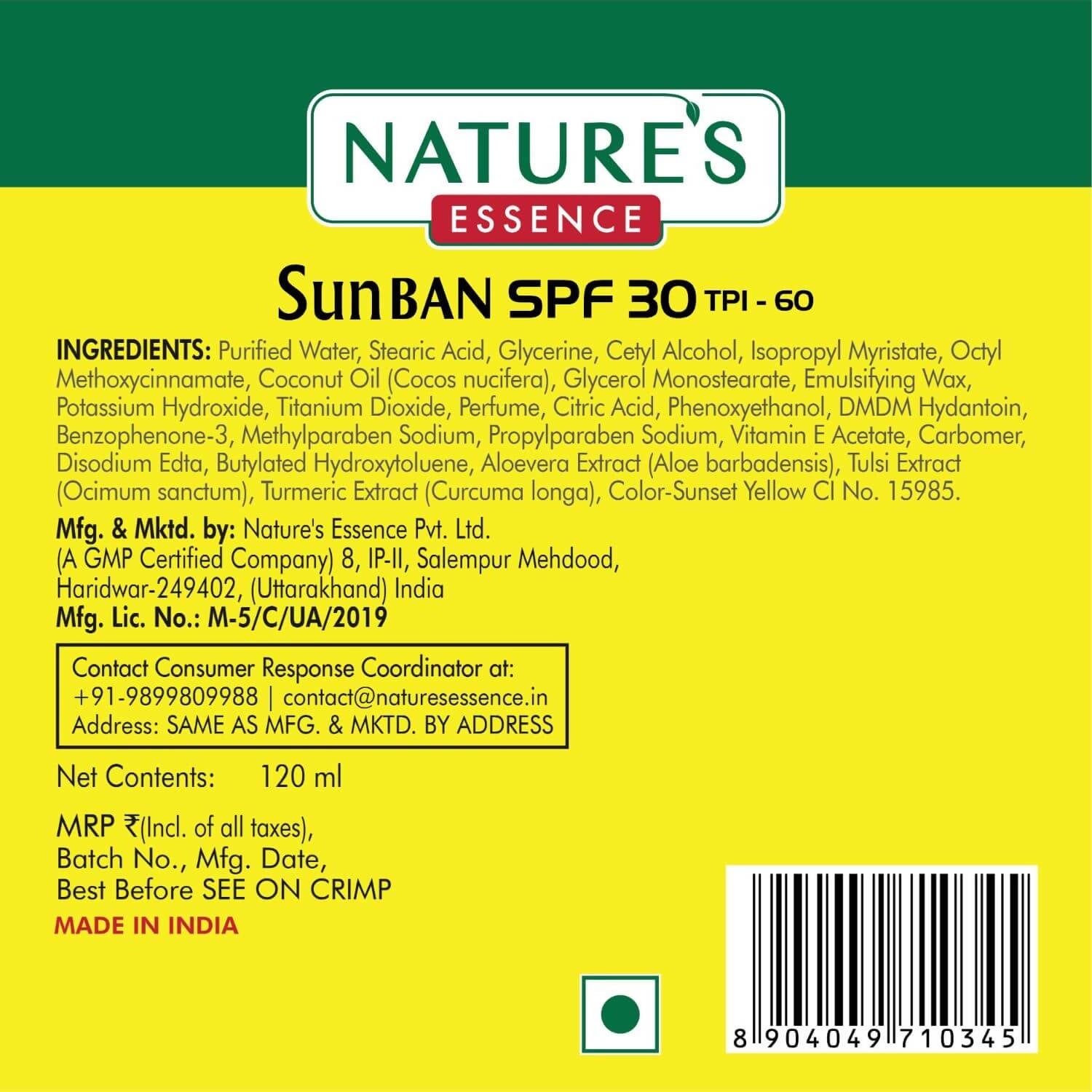 Buy Nature Essence SunBan SPF 30 Sunscreen Lotion from DrMediCart, Ship from India to USA