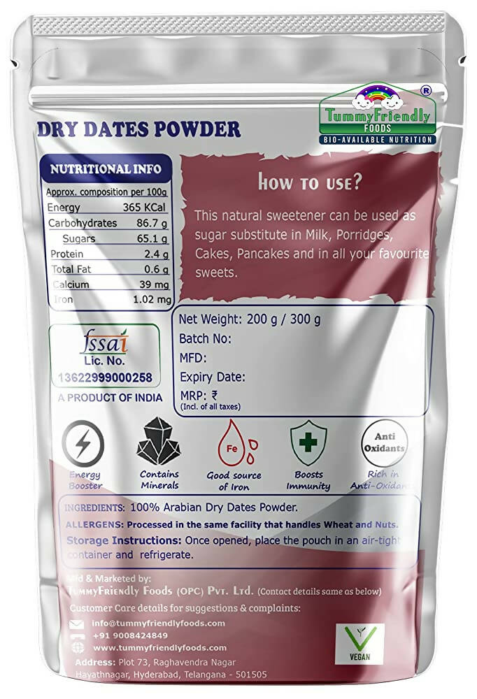 TummyFriendly Foods Dry Dates Powder from Premium Arabian Dates Kharek Powder Cereal - Drmedicart