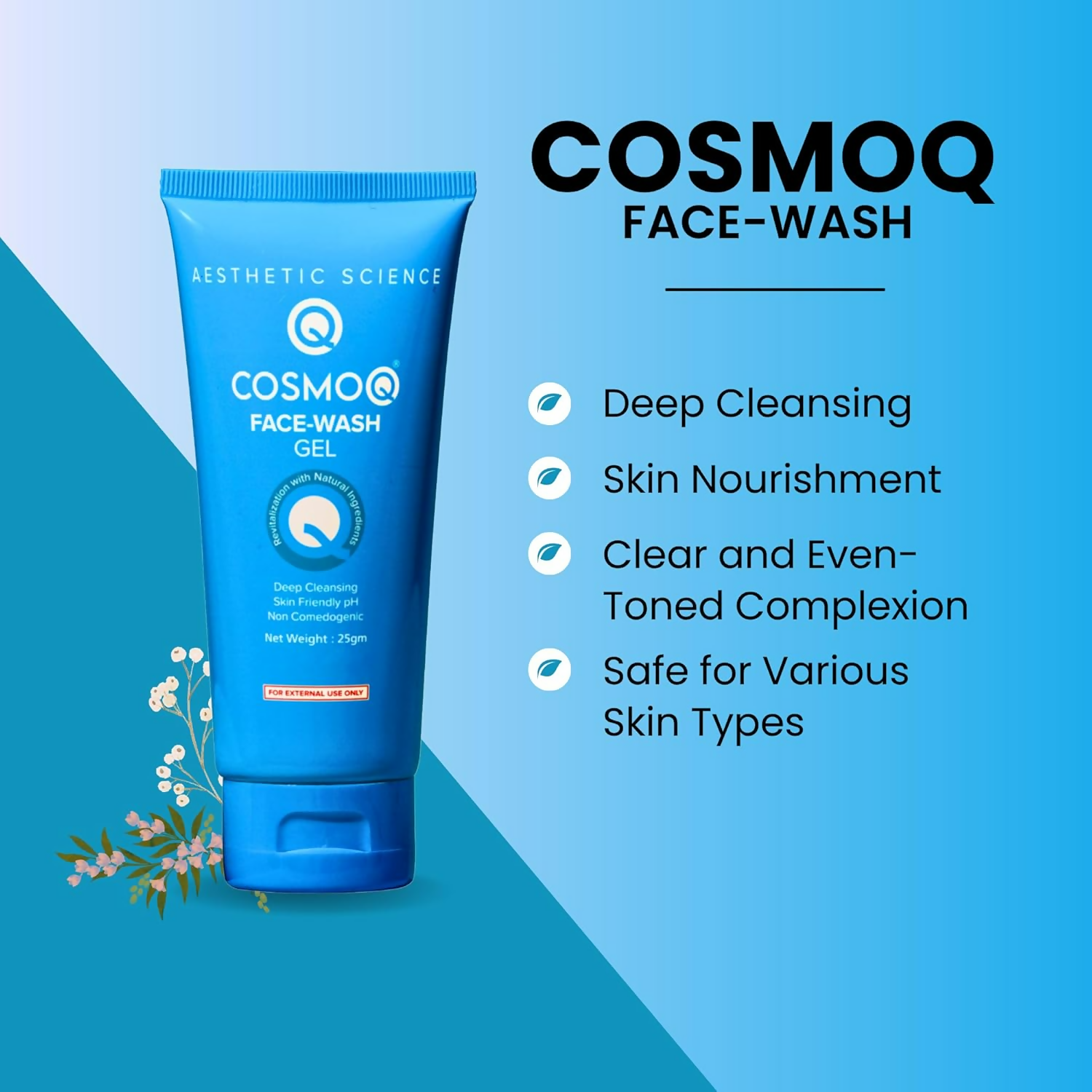 Cosmo Q Cleansing Face Wash Gel for Skin Purifying Formula with Moringa Extract