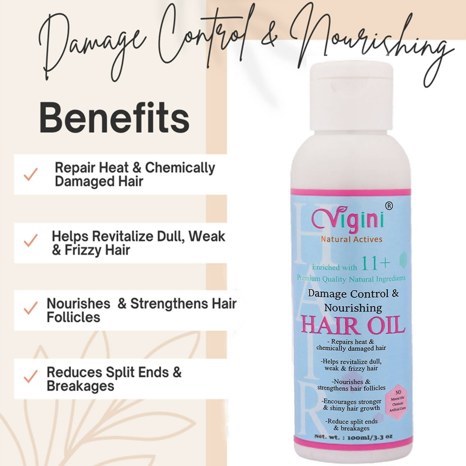 vigini damage repair nourishing hair care tonic oil with keratin brahmi coconut oil buy in usa