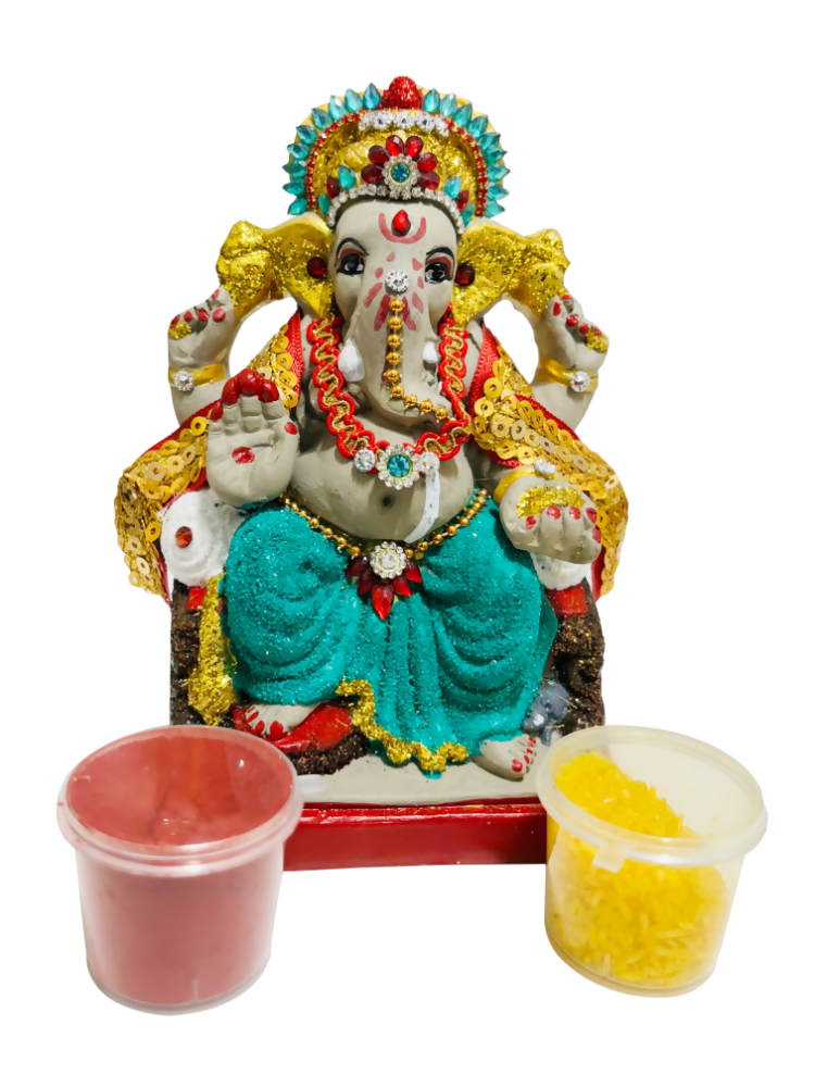 Buy Eco-Friendly Ganesh Idol Small (Non-Toxic Colors) With Kumkum & Akshat