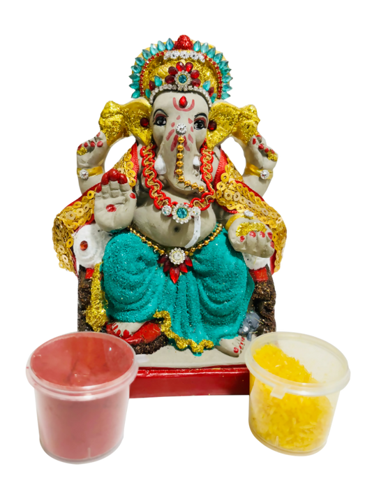 Buy Eco-Friendly Ganesh Idol Small (Non-Toxic Colors) With Kumkum & Akshat