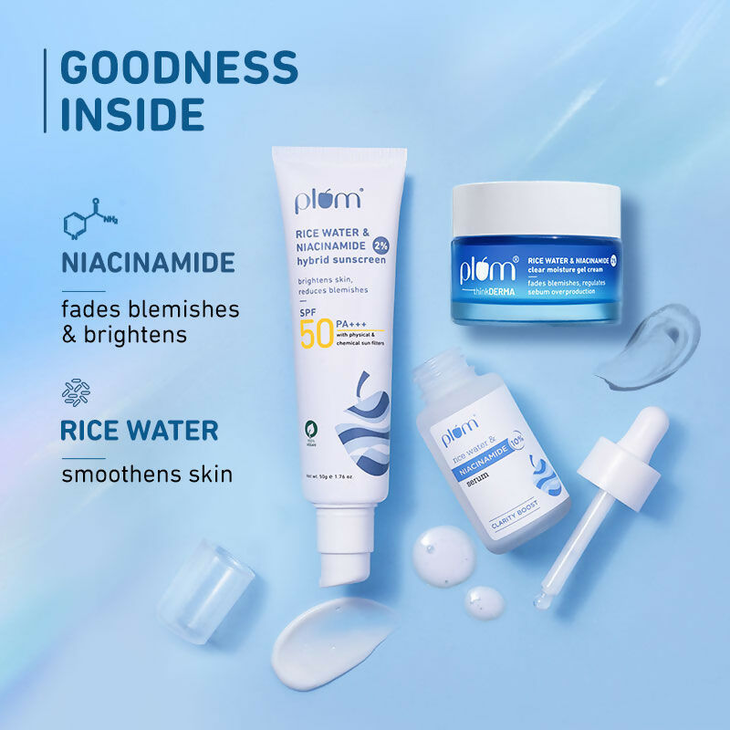 Plum Niacinamide Serum, Moisturizer & Sunscreen Kit For Bright, Blemish-Free, Hydrated Skin