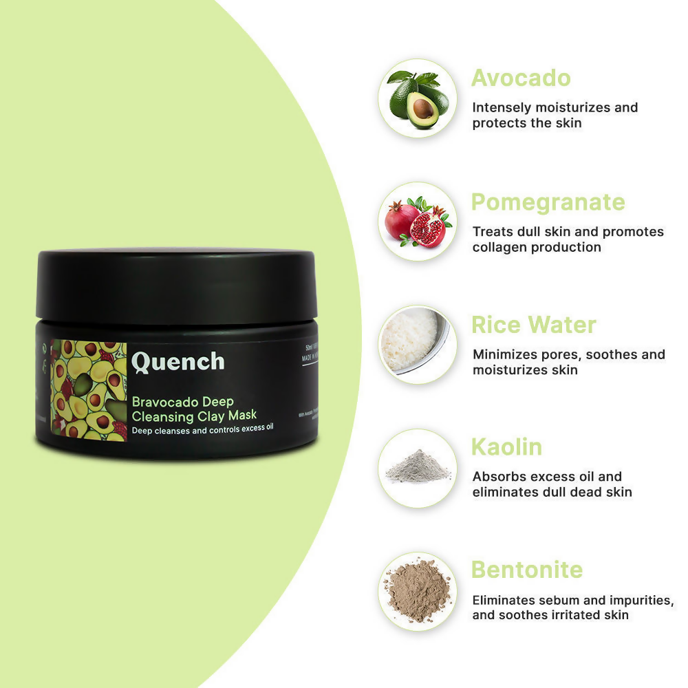 Quench Vitamin E Deep Cleansing Clay Mask with Avocado Removes Impurities & Refines Pores