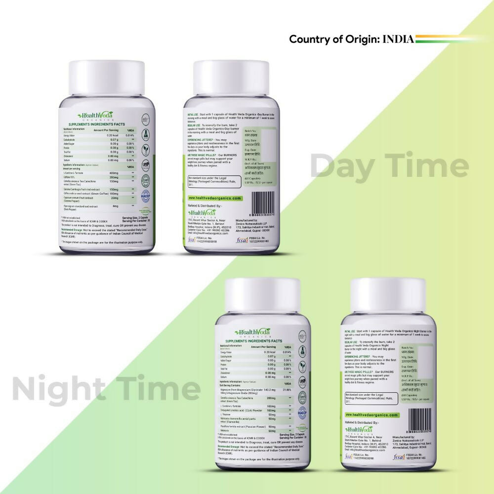 Health Veda Organics Day Time & Night Time Proburners Capsules Combo Packs