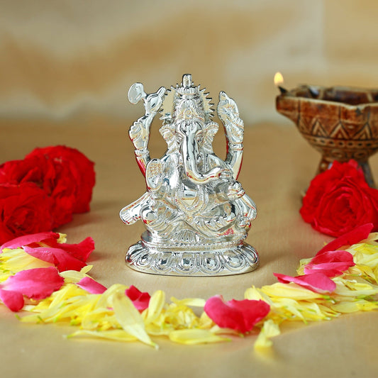 Buy Estele Rhodium Plated Spiritual Lord Ganesha Idol for Gifts & HouseWarming/Home/Office Decors