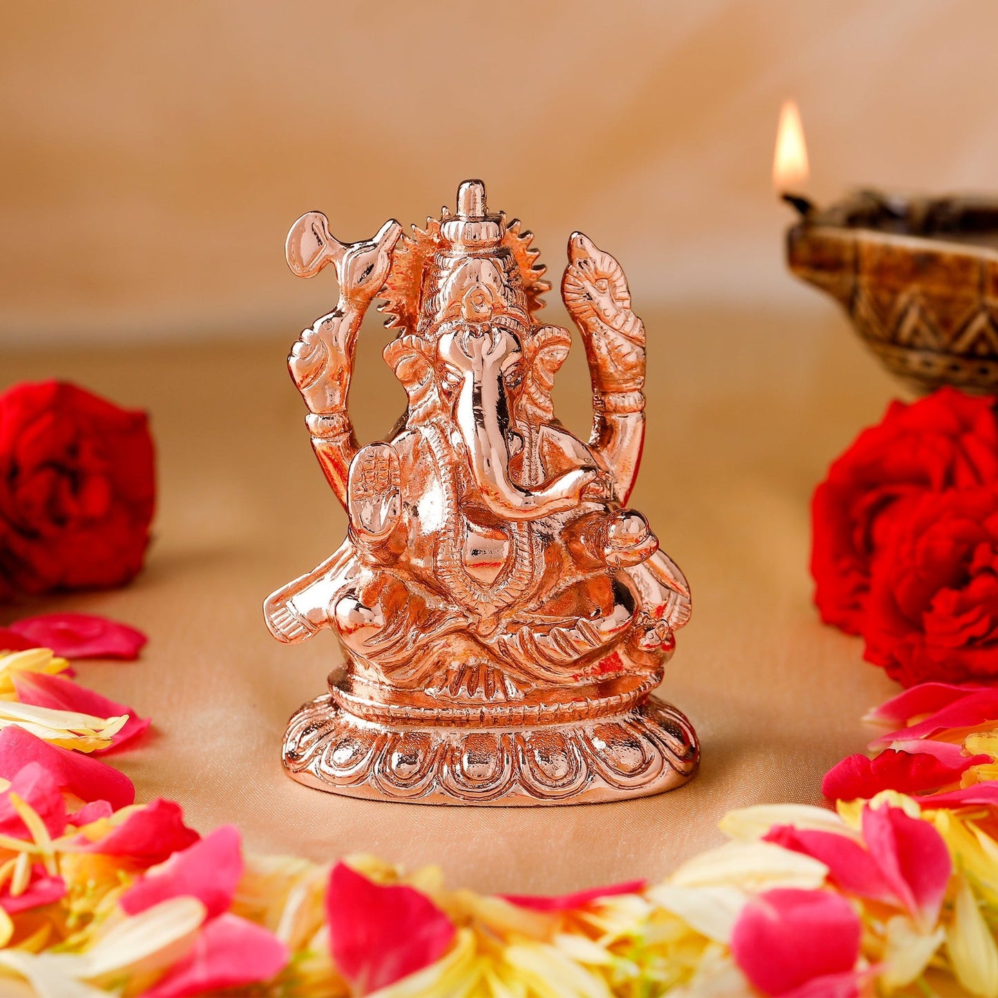 Buy Estele Pink/Rose Gold-Polished Spiritual Ganesha Idol for Poja/Car decor