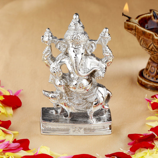 Buy Estele Rhodium Plated Spiritual Lord Mooshak Ganesha Idol for Gifts & HouseWarming/Home/Office Decors