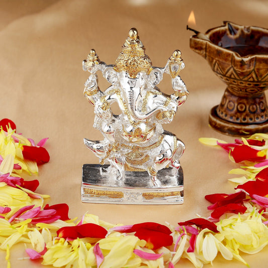 Buy Estele Gold-Polished Spiritual Mooshak Lord Ganesha Idol for Gifts & HouseWarming/Home/Office Decors
