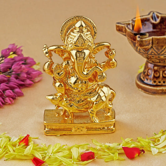Buy Estele Gold-Polished Spiritual Lord Mooshak Ganesha Idol for Gifts & HouseWarming/Home/Office Decors