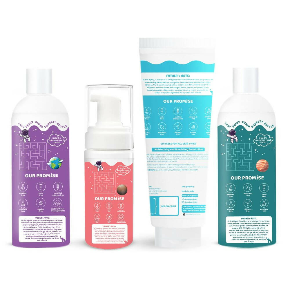 Tiny Mighty Kids Shampoo, Body Lotion, Foam Wash & Hair Oil Combo - Drmedicart